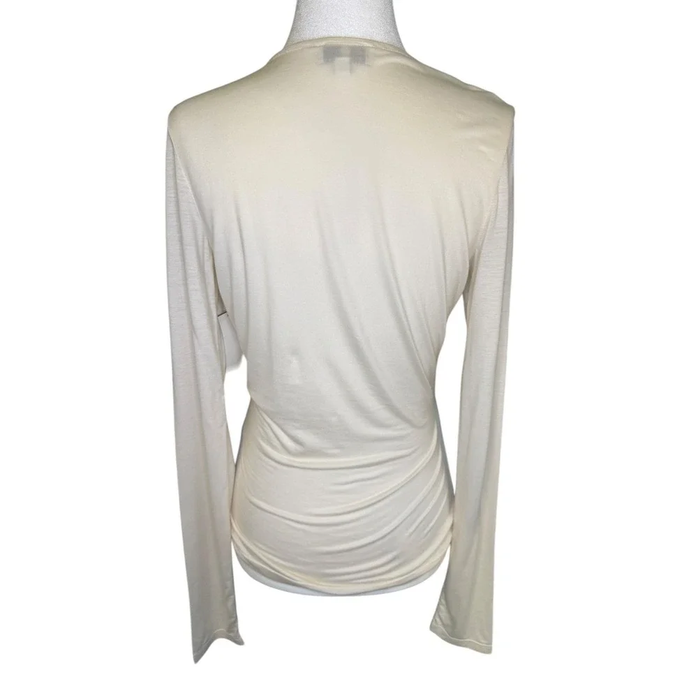 AG Adriano Goldschmied Womens Cream Ruched Faux Wrap Long Sleeve Top Size Small